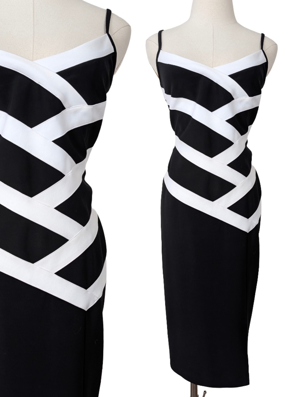 Joseph Ribkoff Asymmetrical Midi Dress Black White Size XL
